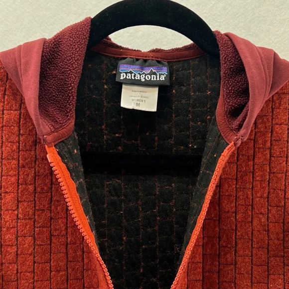 Vtg Patagonia Fleece Jacket Womens Size M Geometric Pattern Hoodie Orange - Picture 10 of 12